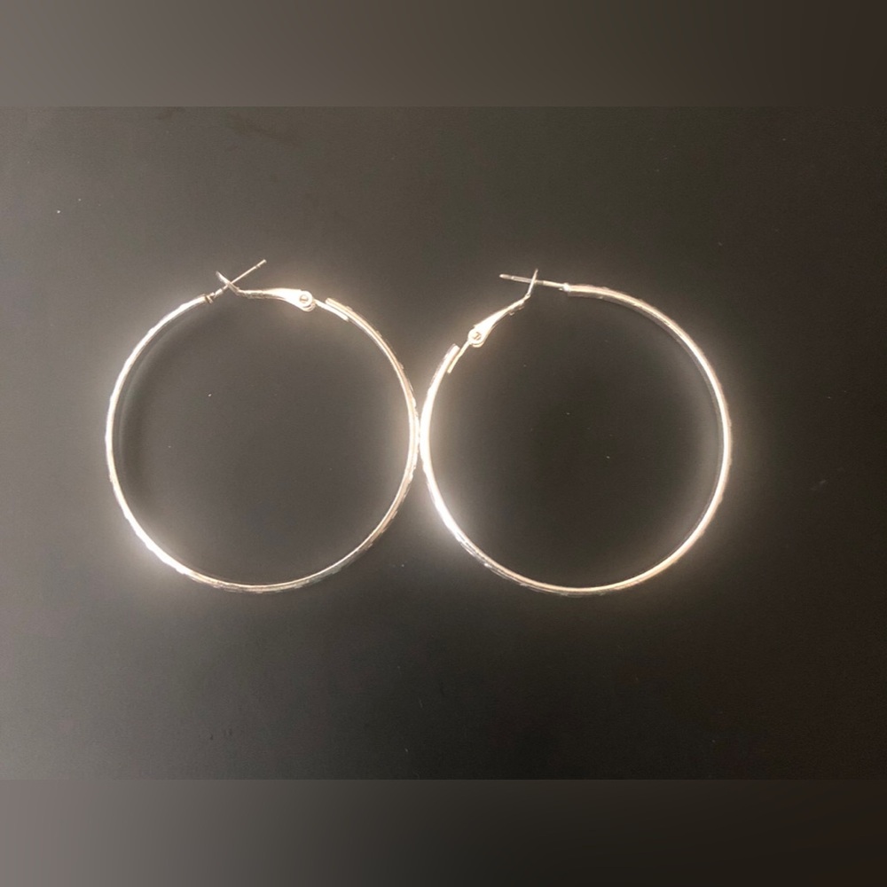 Classic Medium Size Silver Hoop Earrings - Women Jewelry